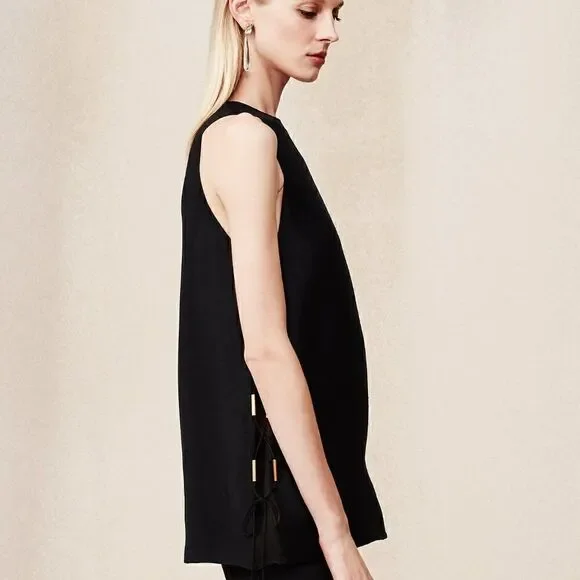 Ralph Lauren Spring/Summer 2015 Black Silk Shantung Sleeveless Tunic Blouse - Picture 1 of 16